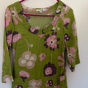 Boden Olive Green Floral Ruffle-Neck Tunic